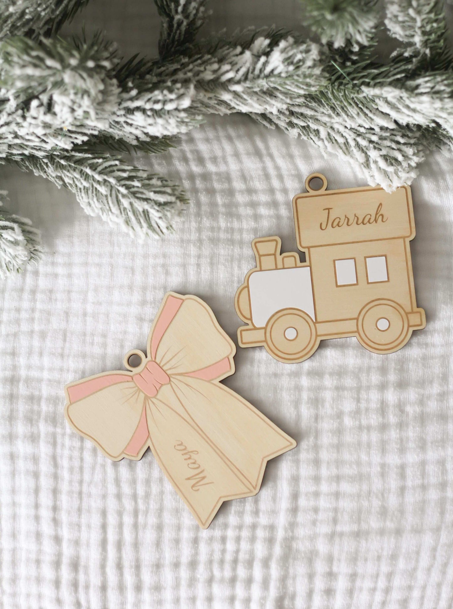 Personalised Wooden Bow Christmas Ornament | Wooden Gift Tag