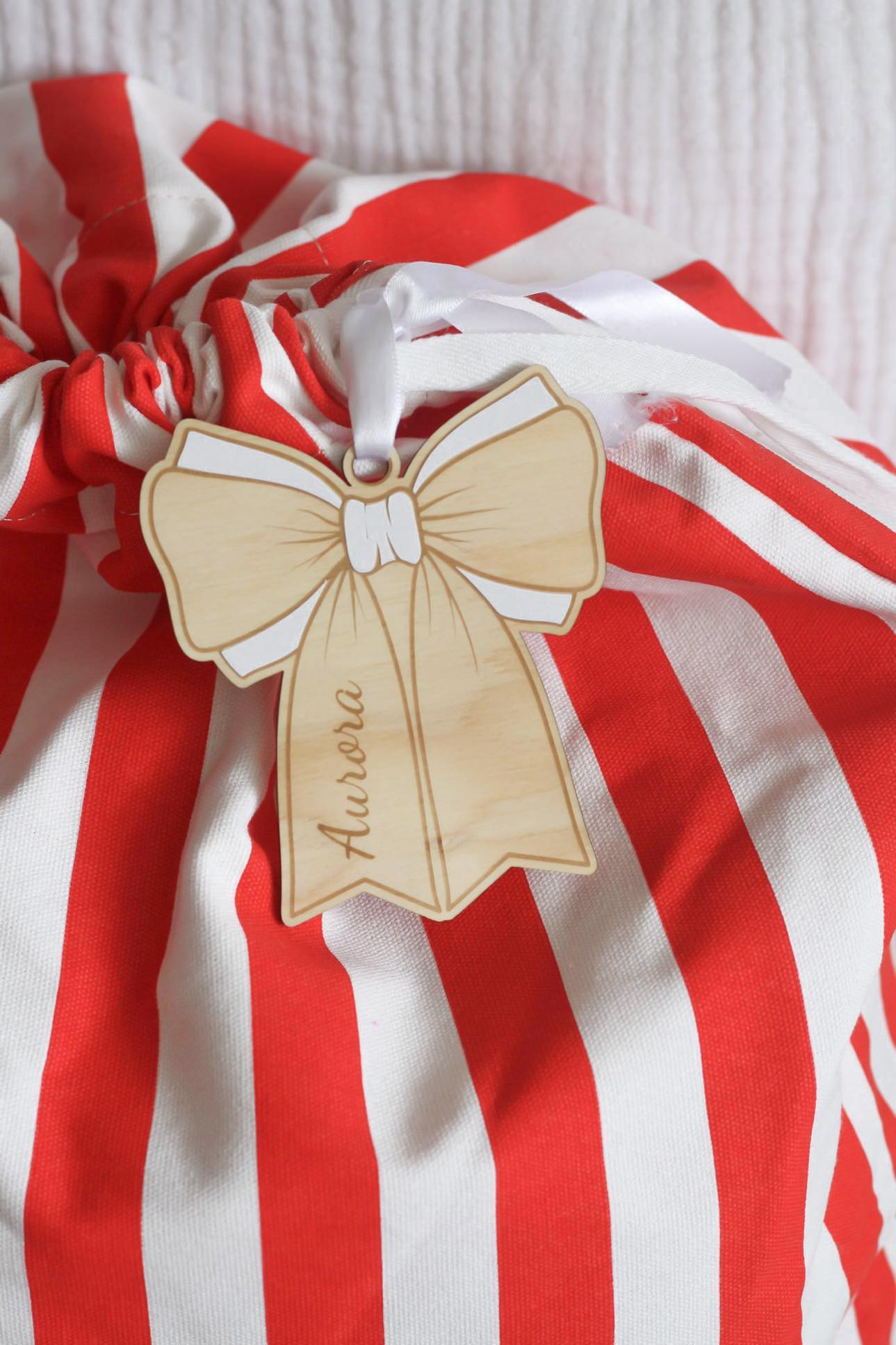 Personalised Wooden Bow Christmas Ornament | Wooden Gift Tag