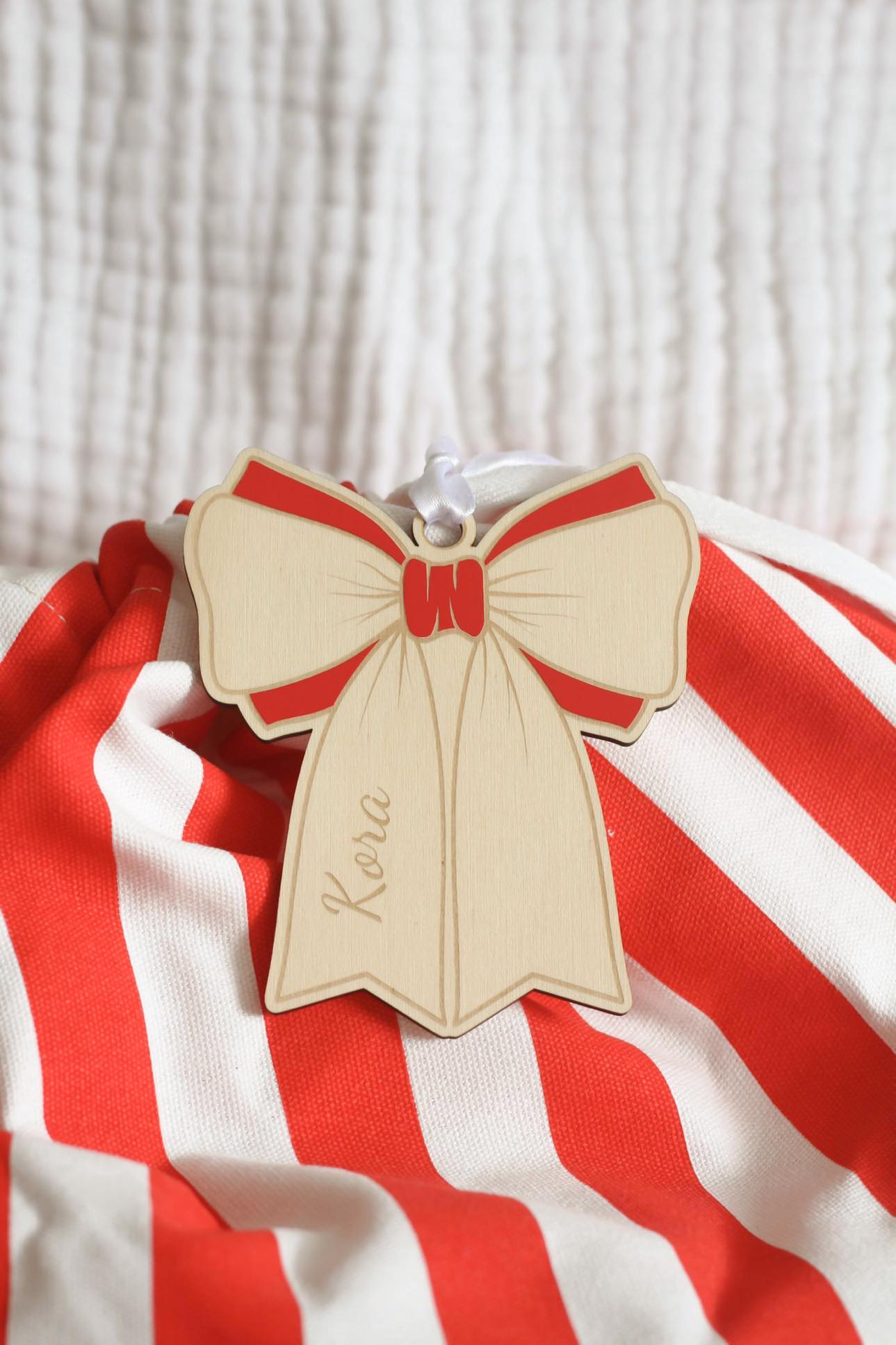 Personalised Wooden Bow Christmas Ornament | Wooden Gift Tag