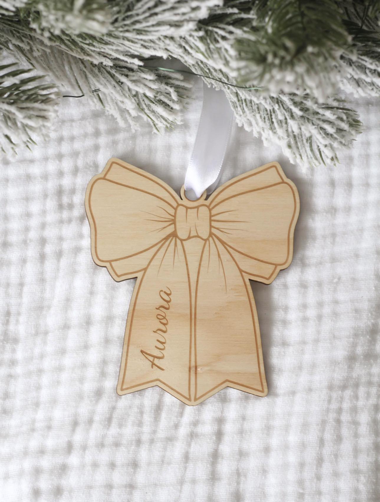 Personalised Wooden Bow Christmas Ornament | Wooden Gift Tag