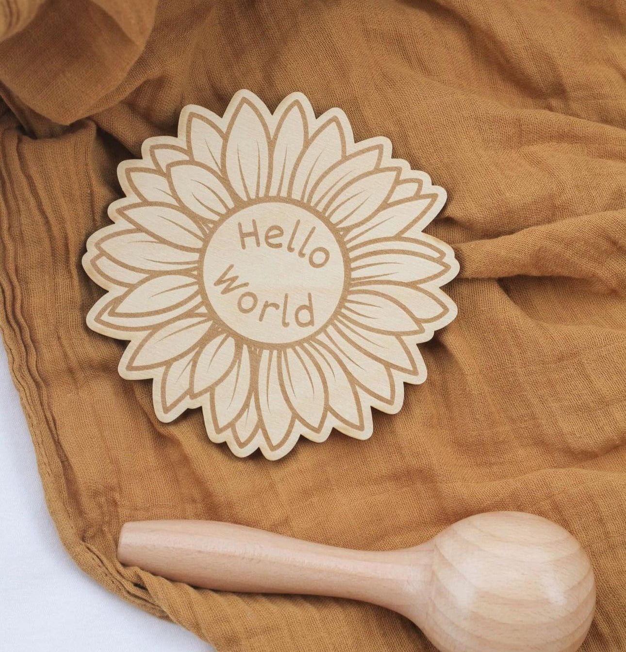 Hello World Sunflower Birth Announcement Disc