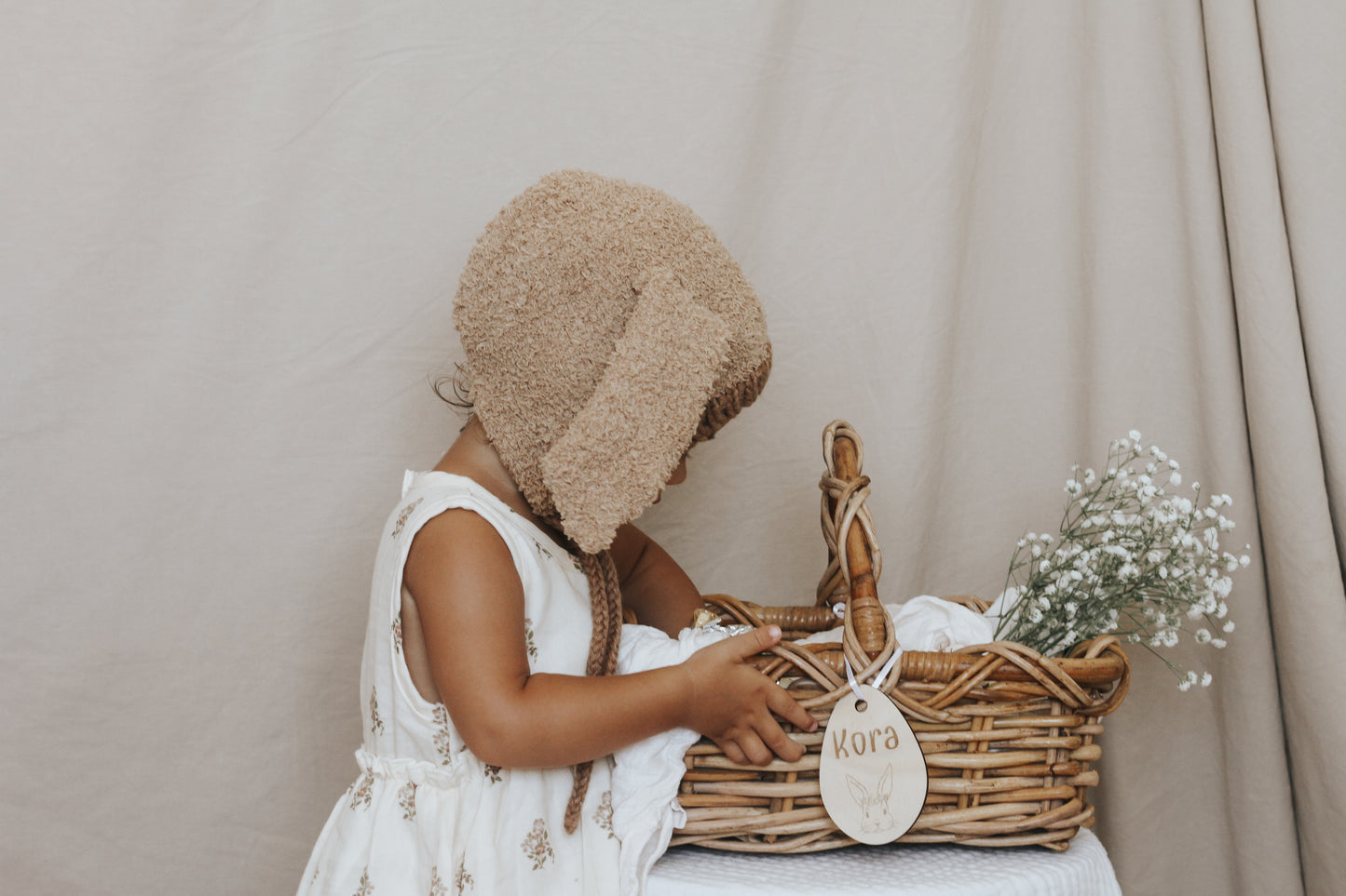 Fluffy Bunny Ear Bonnet - Cocoa