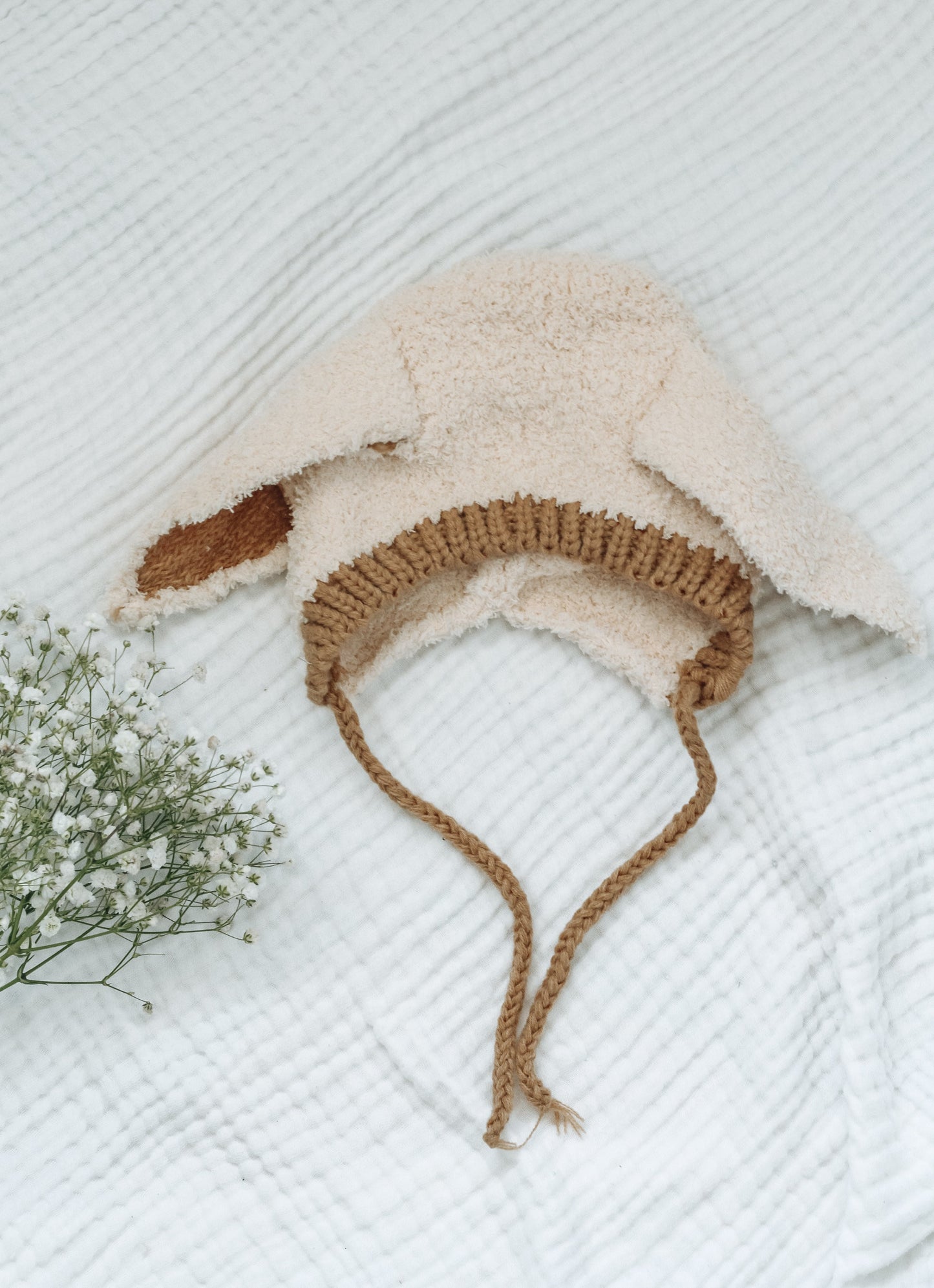 Fluffy Bunny Ear Bonnet - Milk
