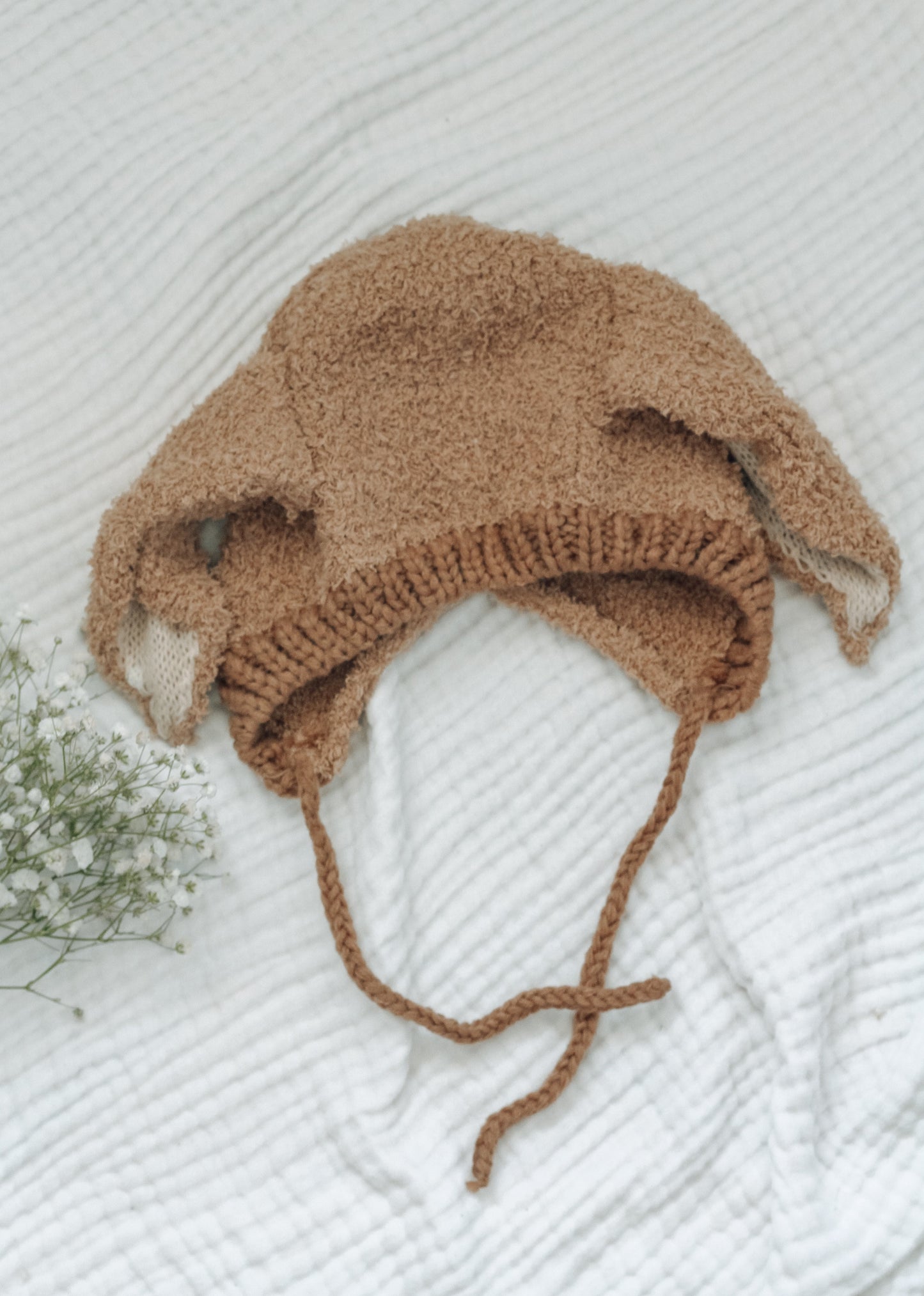 Fluffy Bunny Ear Bonnet - Cocoa