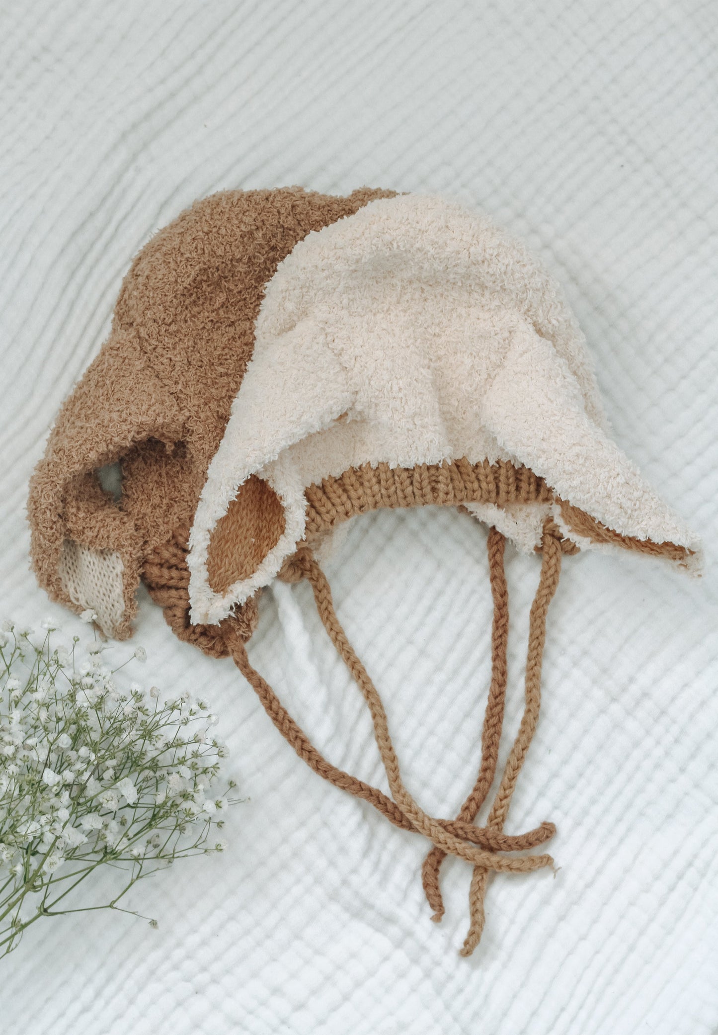 Fluffy Bunny Ear Bonnet - Cocoa