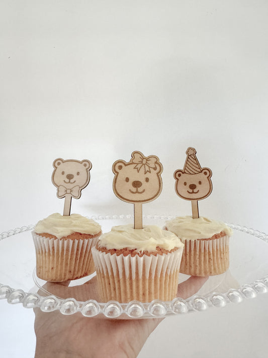 Wooden Bear Cake Topper Set