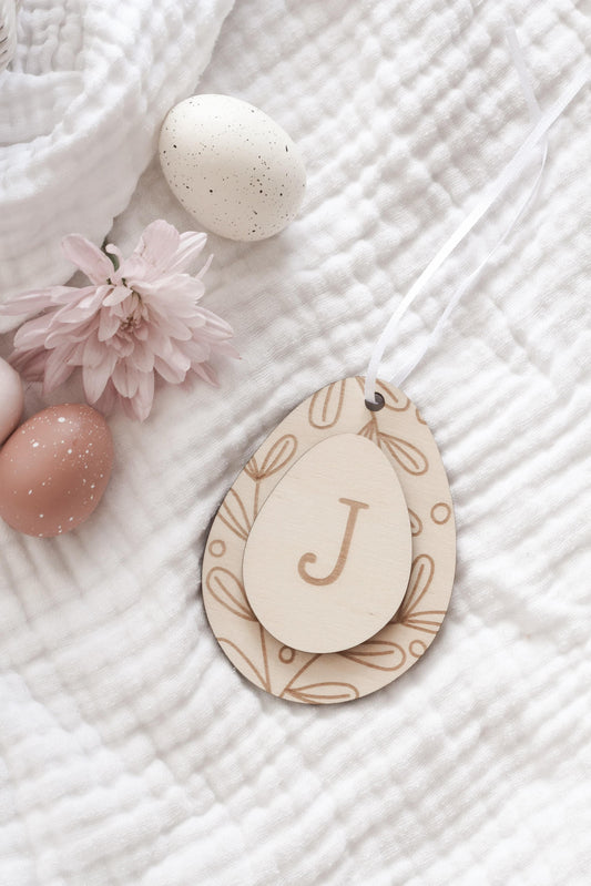 Personalised Easter Egg Basket Name Tag Leaf