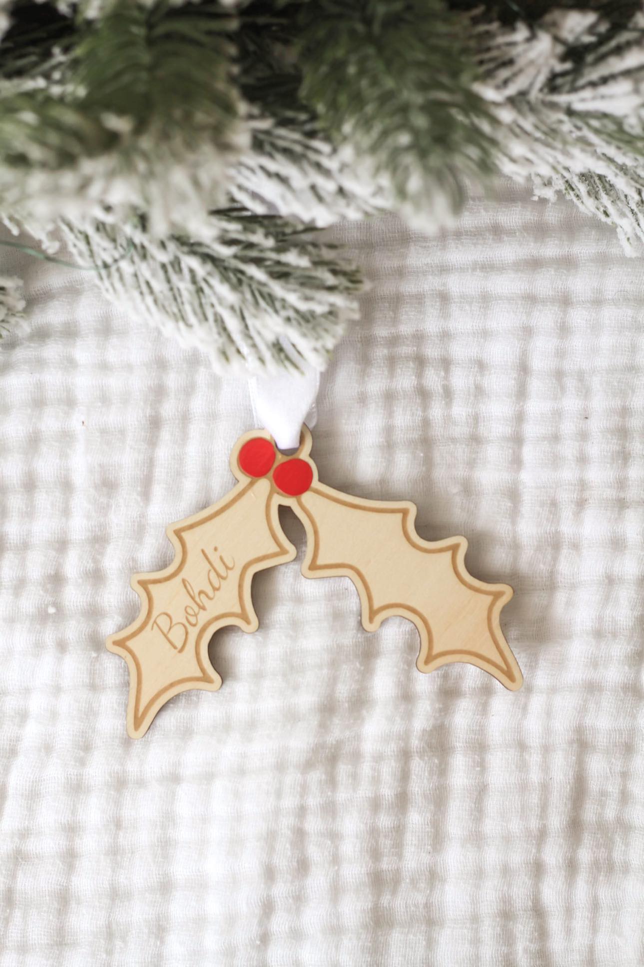 Personalised Wooden Mistletoe Christmas Ornament | Wooden Gift Tag