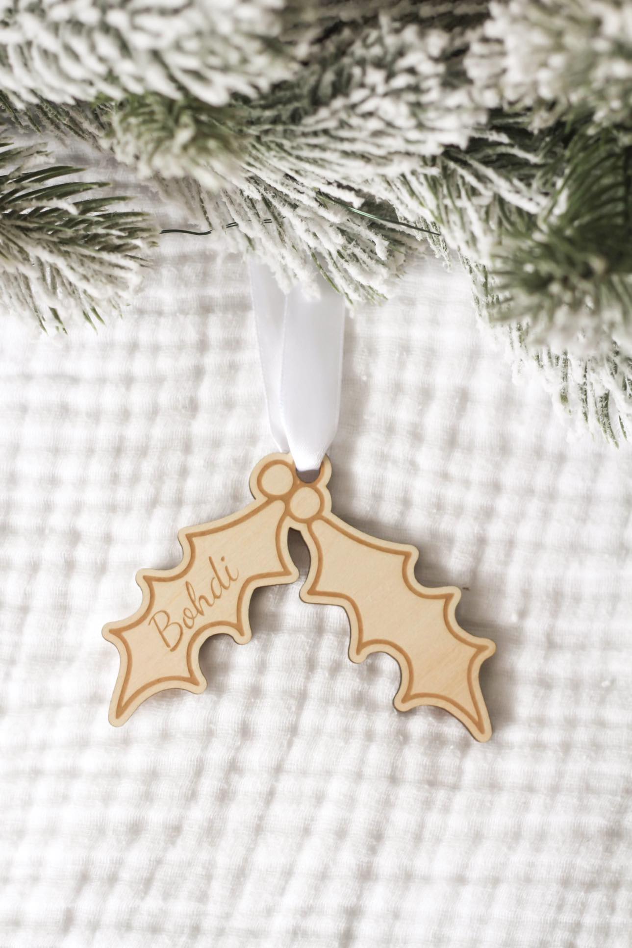 Personalised Wooden Mistletoe Christmas Ornament | Wooden Gift Tag