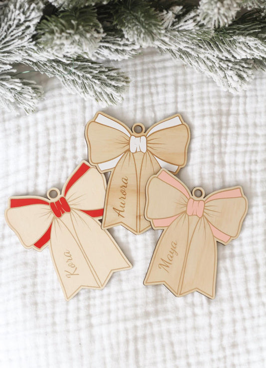 Personalised Wooden Bow Christmas Ornament | Wooden Gift Tag