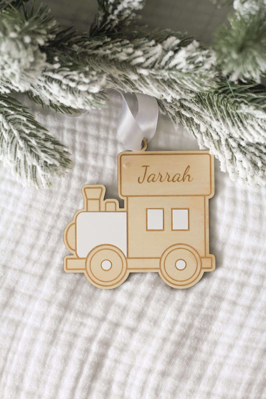 Personalised Wooden Train Christmas Ornament | Wooden Gift Tag