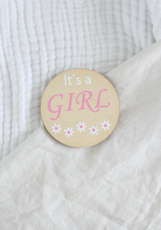 It's A Girl Floral Announcement Disc