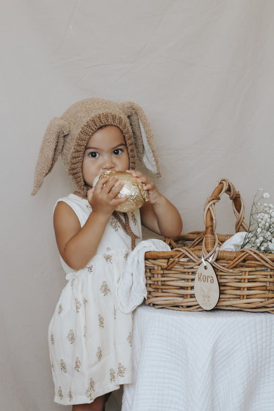 Fluffy Bunny Ear Bonnet - Cocoa