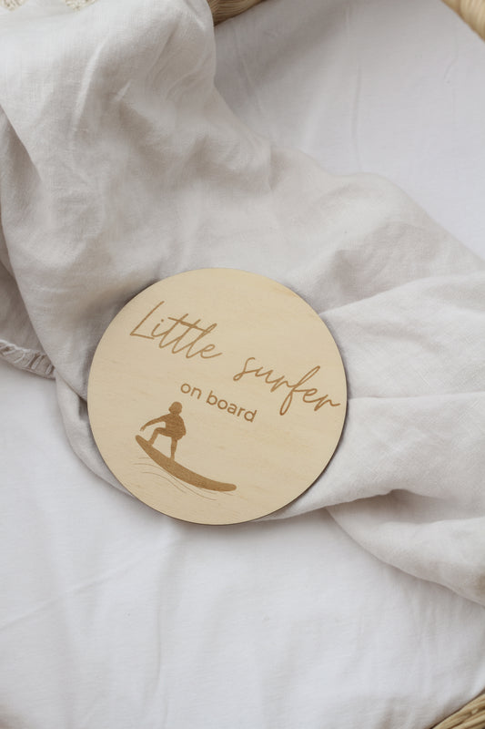 Little Surfer On Board Pregnancy Announcement Disc